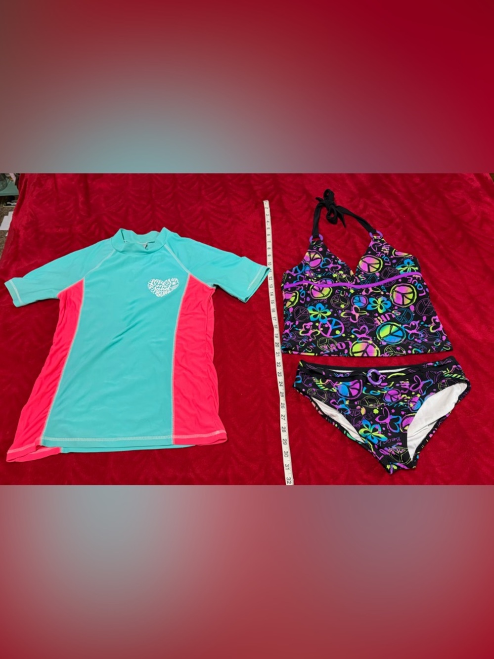 3 pieces Girls Tankini SZ 16 1/2 Plus Girls XL Swim Shirt No Piling or Snags FUN